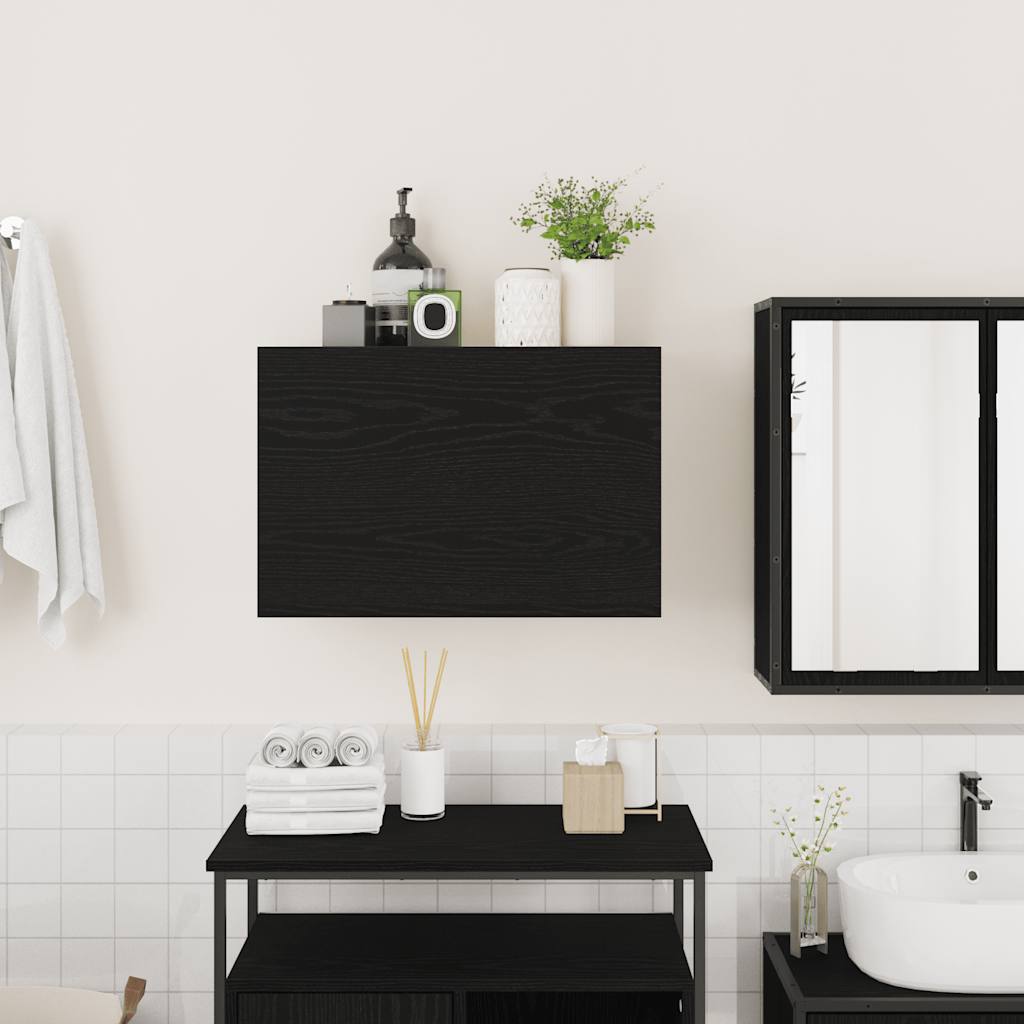 Meubles de mur de bain synthétisées en bois noire 60x25x40 cm