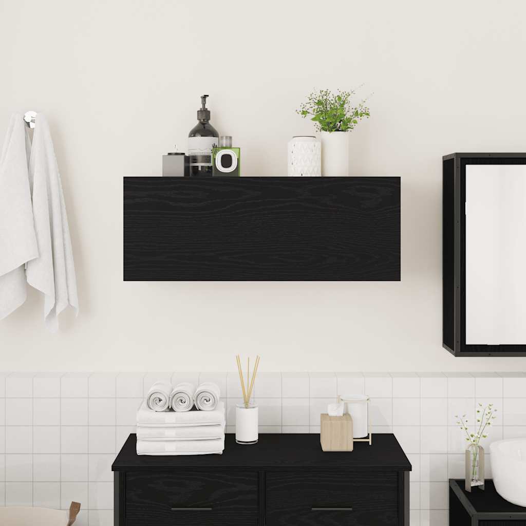 Meubles de mur de bain synthétisées en bois noire 80x25x30 cm