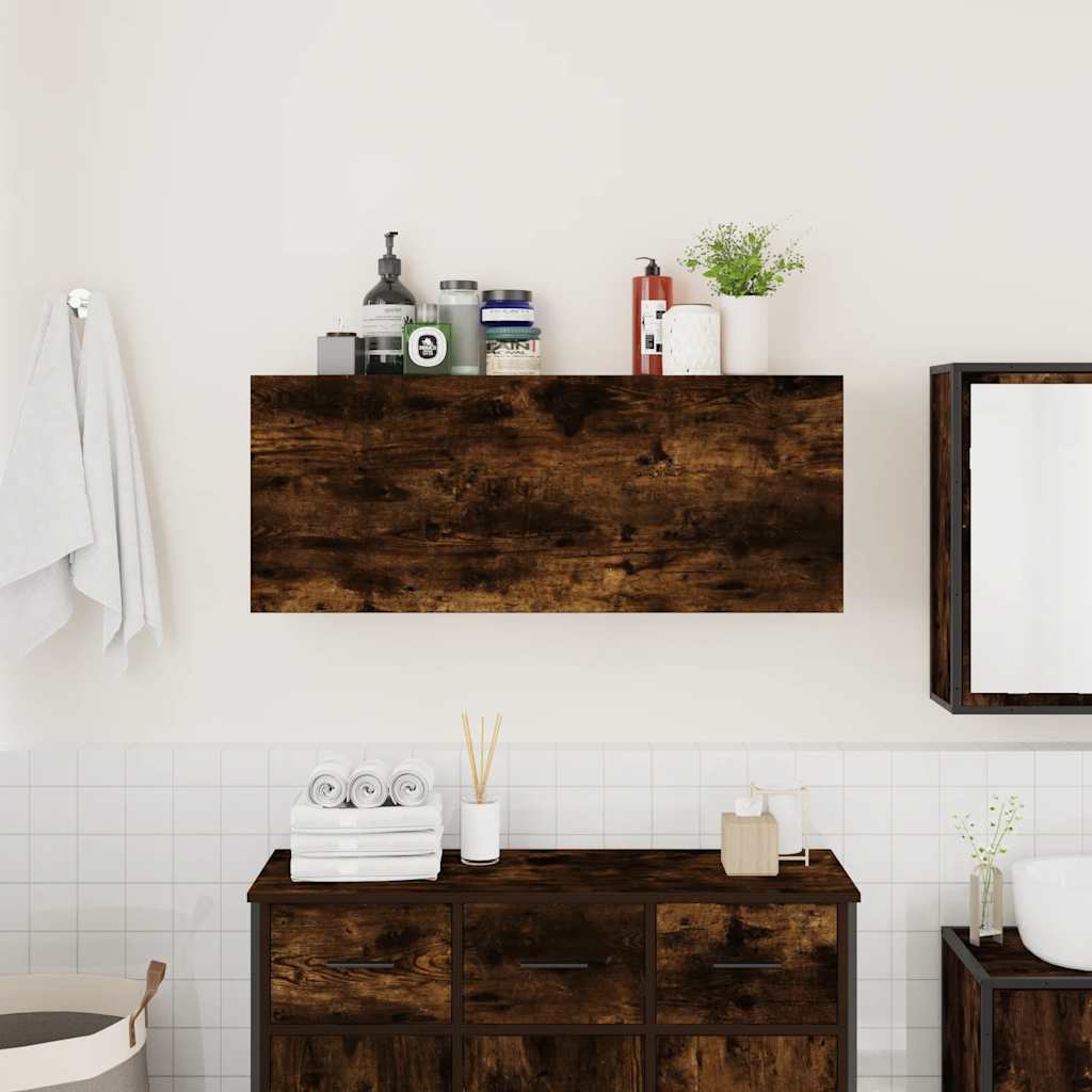 Mueble pared baño madera sintetizada Nexus roble ahumado 100x25x40 cm