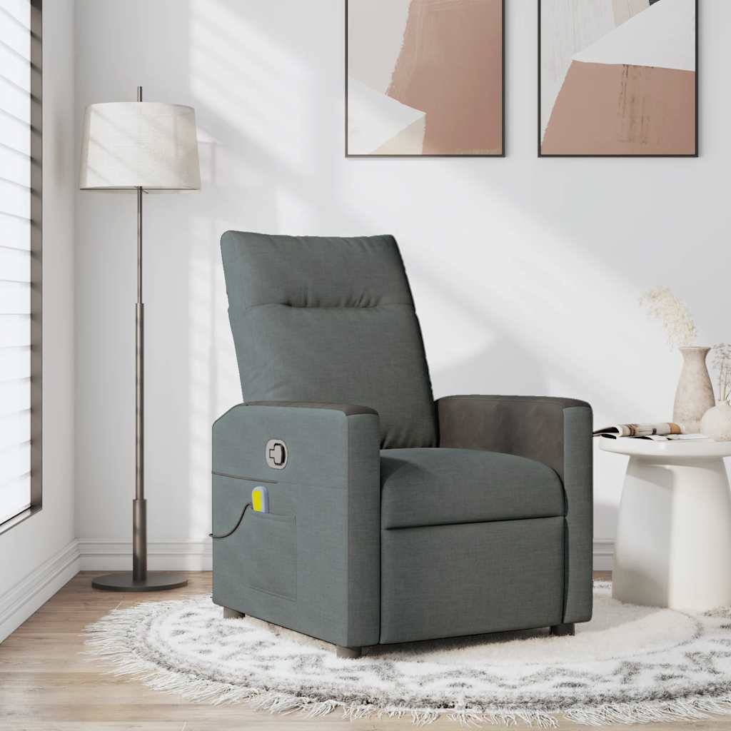 Vetonek Sillón de masaje reclinable de tela gris oscuro