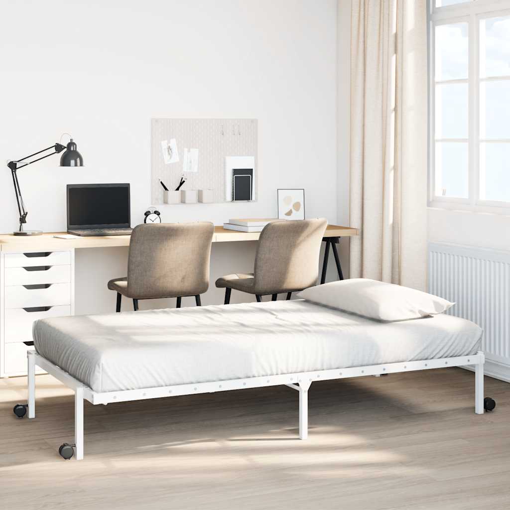 Vetonek Estructura de cama sin colchón plegable blanco acero 75x190 cm