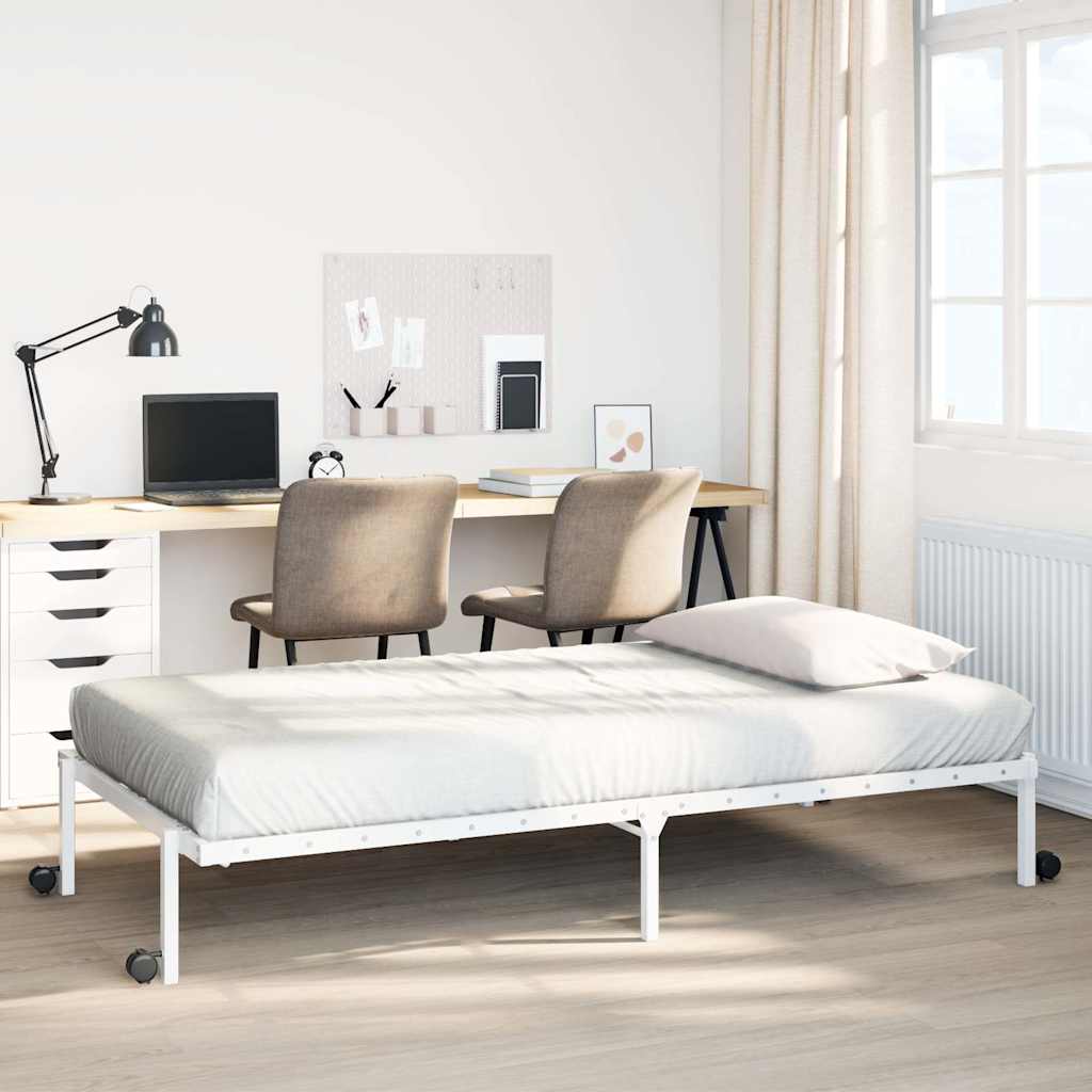 Vetonek Estructura de cama sin colchón plegable blanco acero 90x190 cm