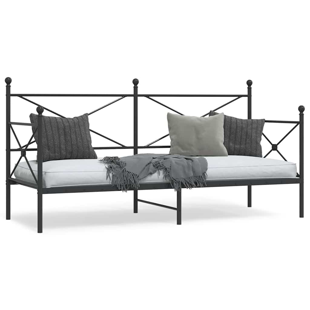 Vetonek Sofá cama sin colchón terciopelo negro 90x190 cm acero