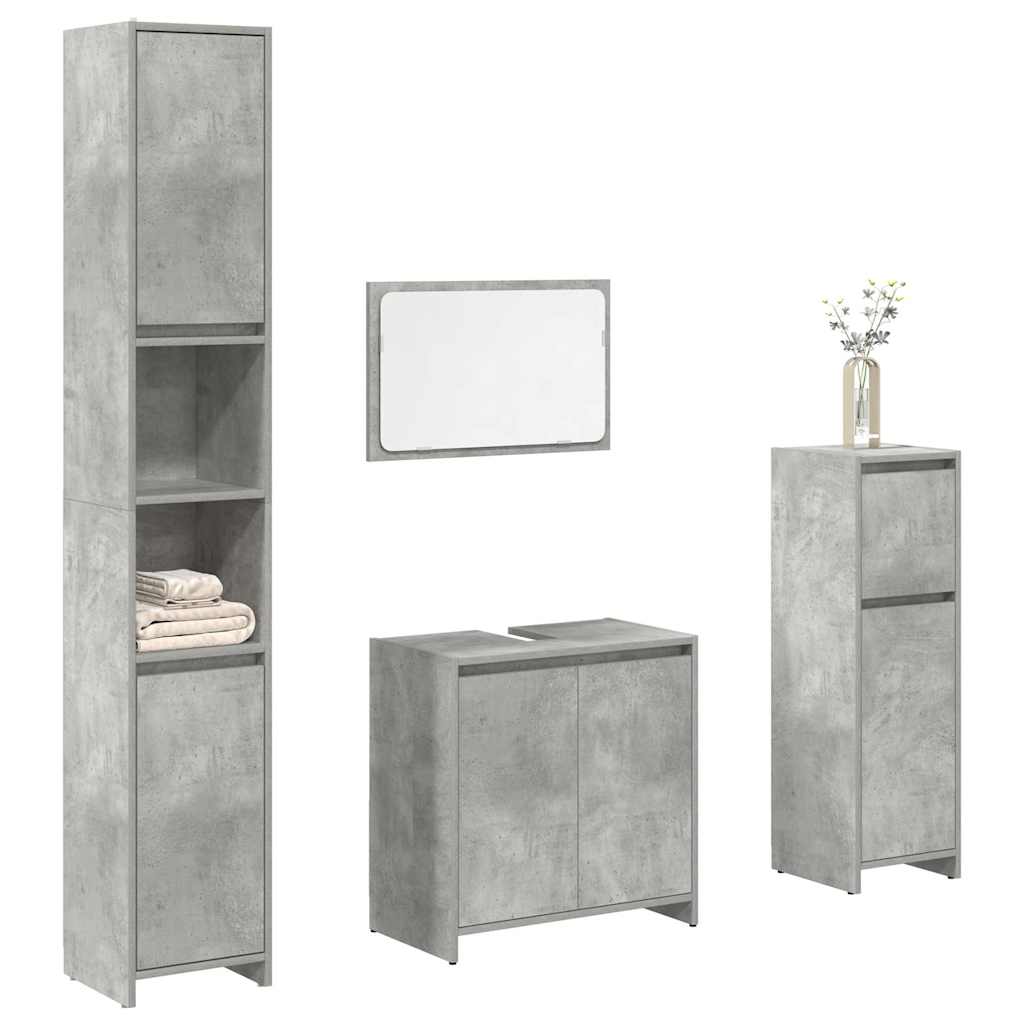 Vetonek Juego muebles de baño 4 pzas madera contrachapada gris hormigón