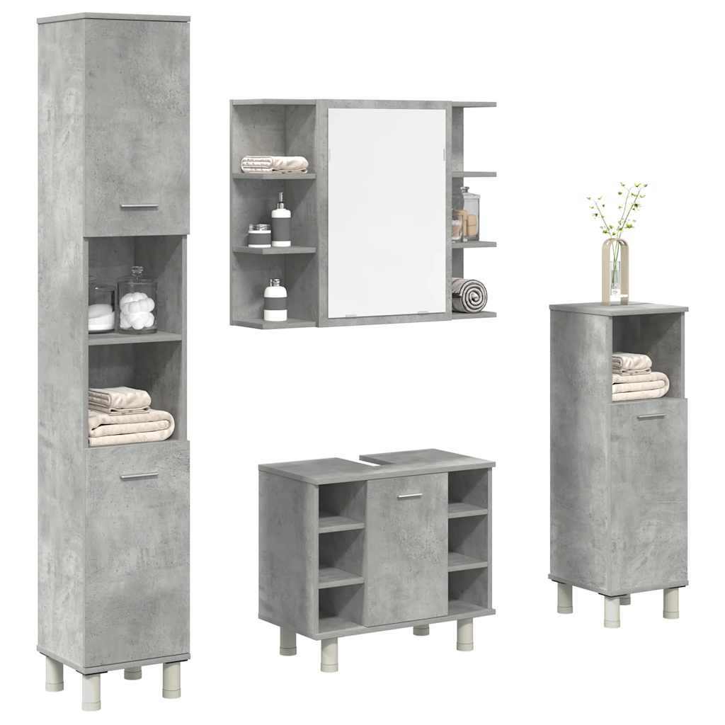 Vetonek Juego muebles de baño 4 pzas madera contrachapada gris hormigón