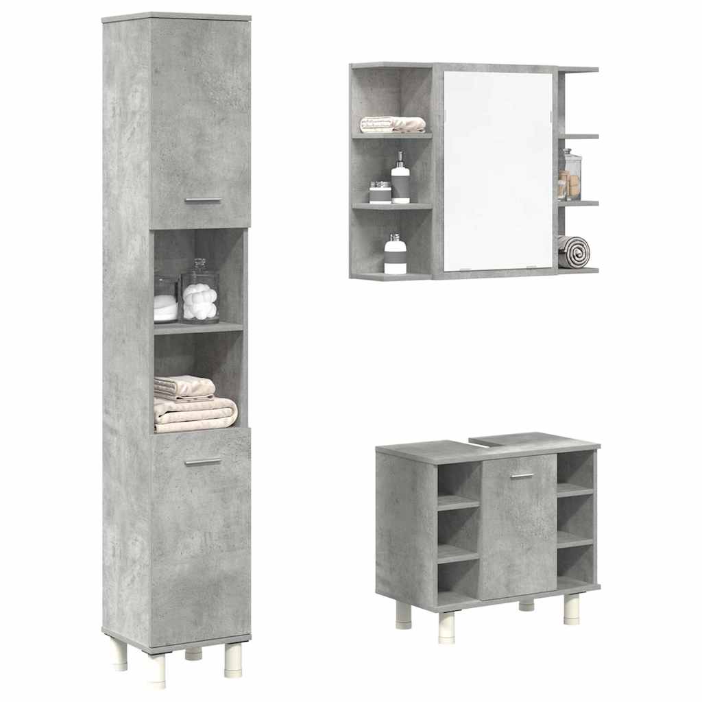 Vetonek Set muebles de baño 2 piezas madera contrachapada gris hormigón