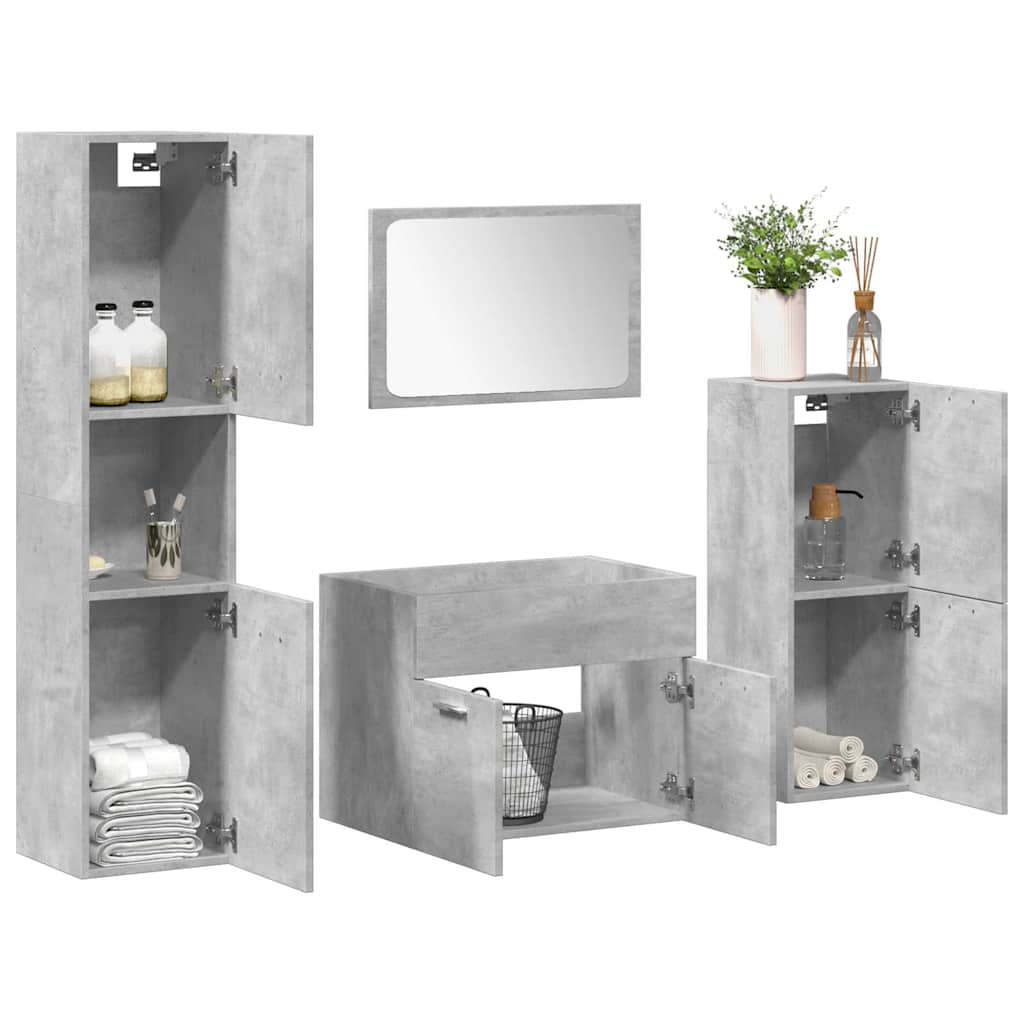 Vetonek Juego muebles de baño 4 pzas madera contrachapada gris hormigón