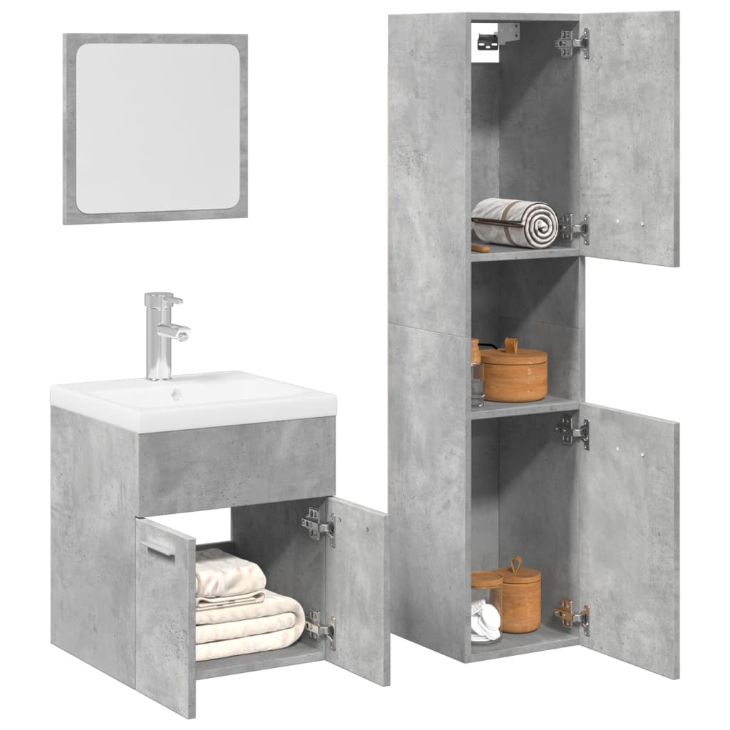 Vetonek Set muebles de baño 2 piezas madera contrachapada gris hormigón