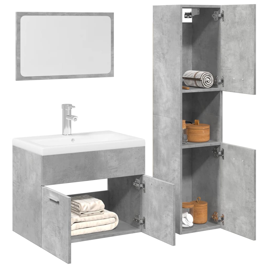 Vetonek Set muebles de baño 2 piezas madera contrachapada gris hormigón