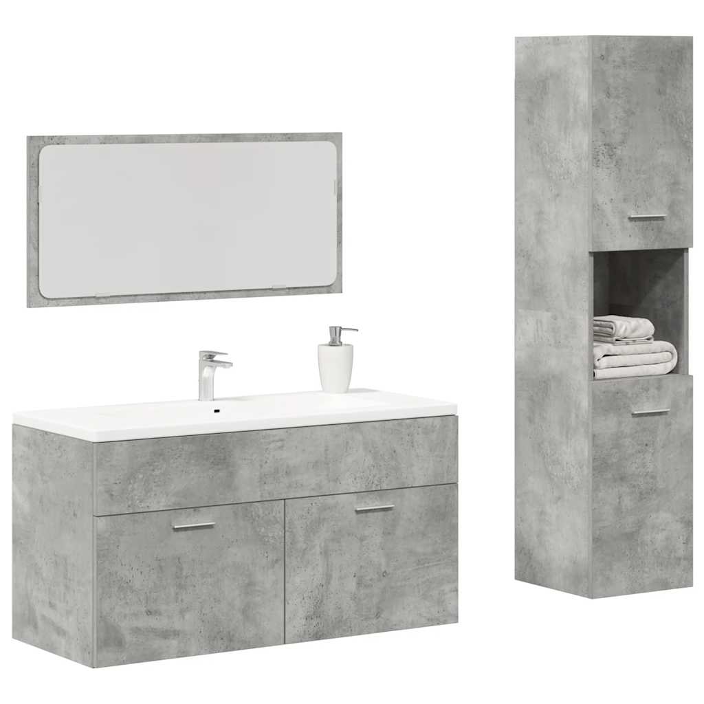 Vetonek Set muebles de baño 2 piezas madera contrachapada gris hormigón