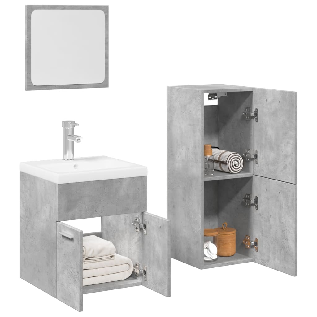 Vetonek Set muebles de baño 2 piezas madera contrachapada gris hormigón