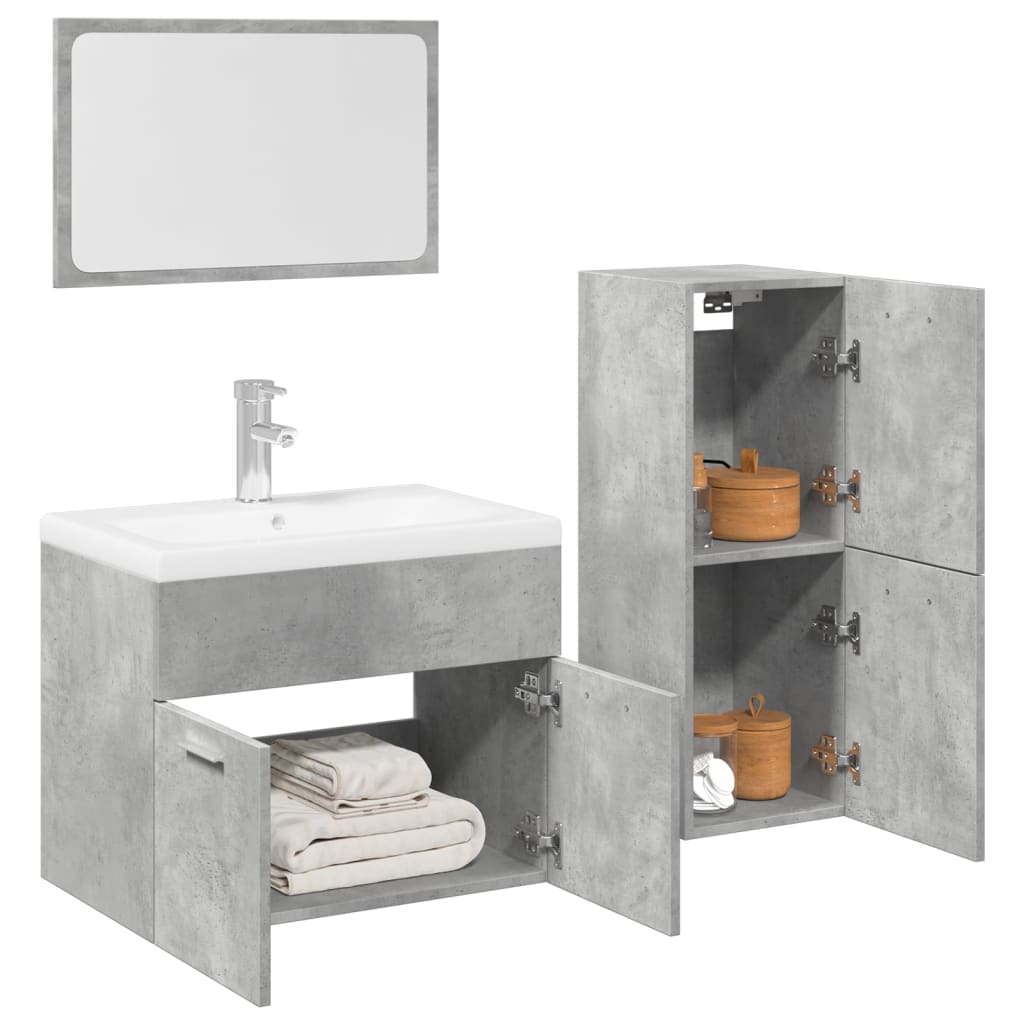 Vetonek Set muebles de baño 2 piezas madera contrachapada gris hormigón