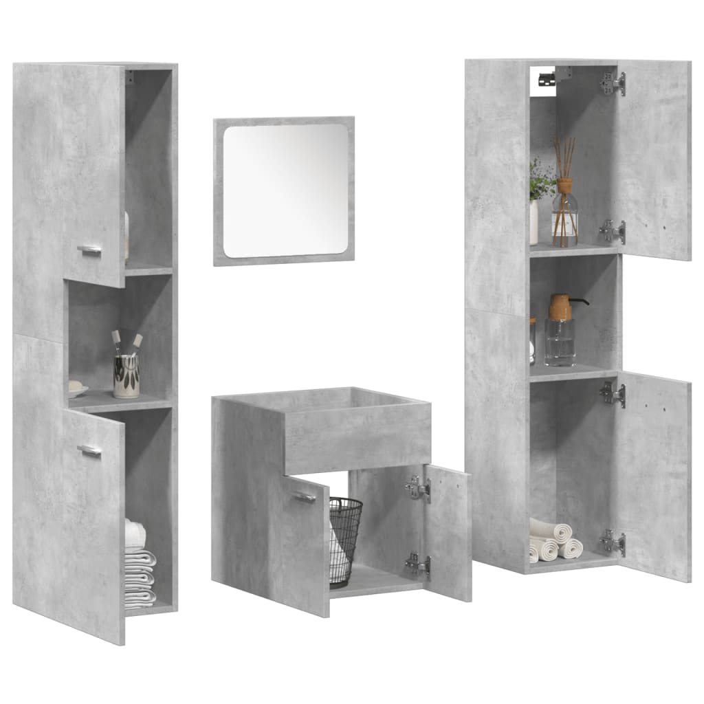 Vetonek Juego muebles de baño 4 pzas madera contrachapada gris hormigón