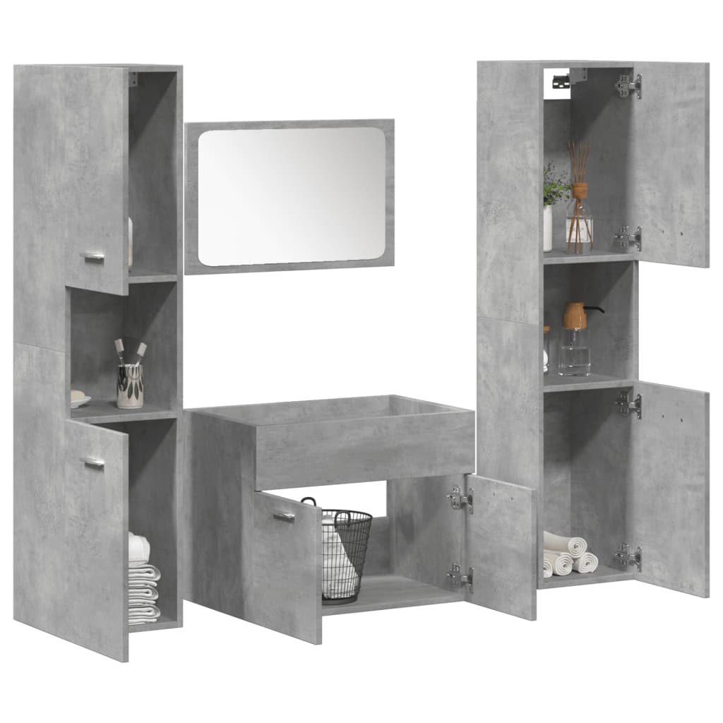 Vetonek Juego muebles de baño 4 pzas madera contrachapada gris hormigón