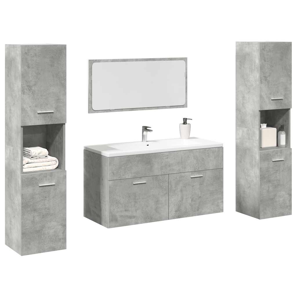 Vetonek Juego muebles de baño 4 pzas madera contrachapada gris hormigón