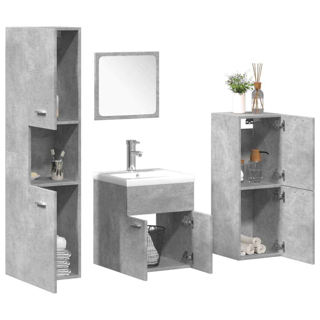 Vetonek Set muebles de baño 5 piezas madera ingeniería gris hormigón