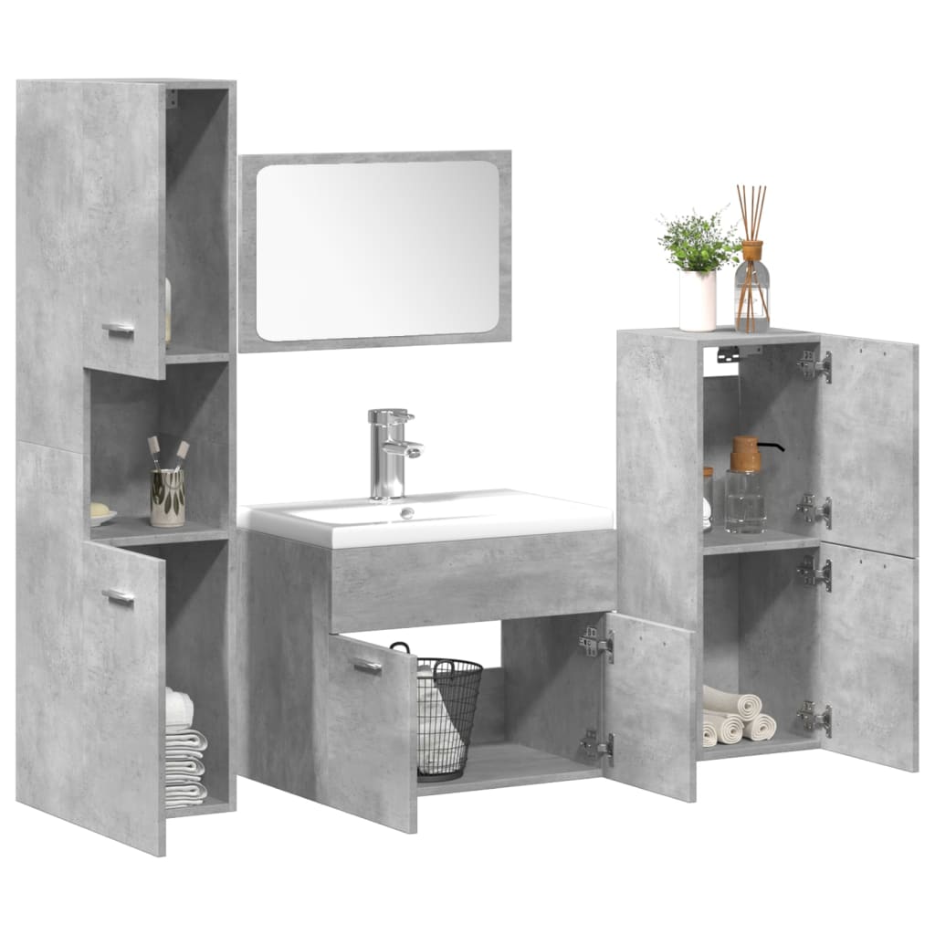 Vetonek Set muebles de baño 5 piezas madera ingeniería gris hormigón