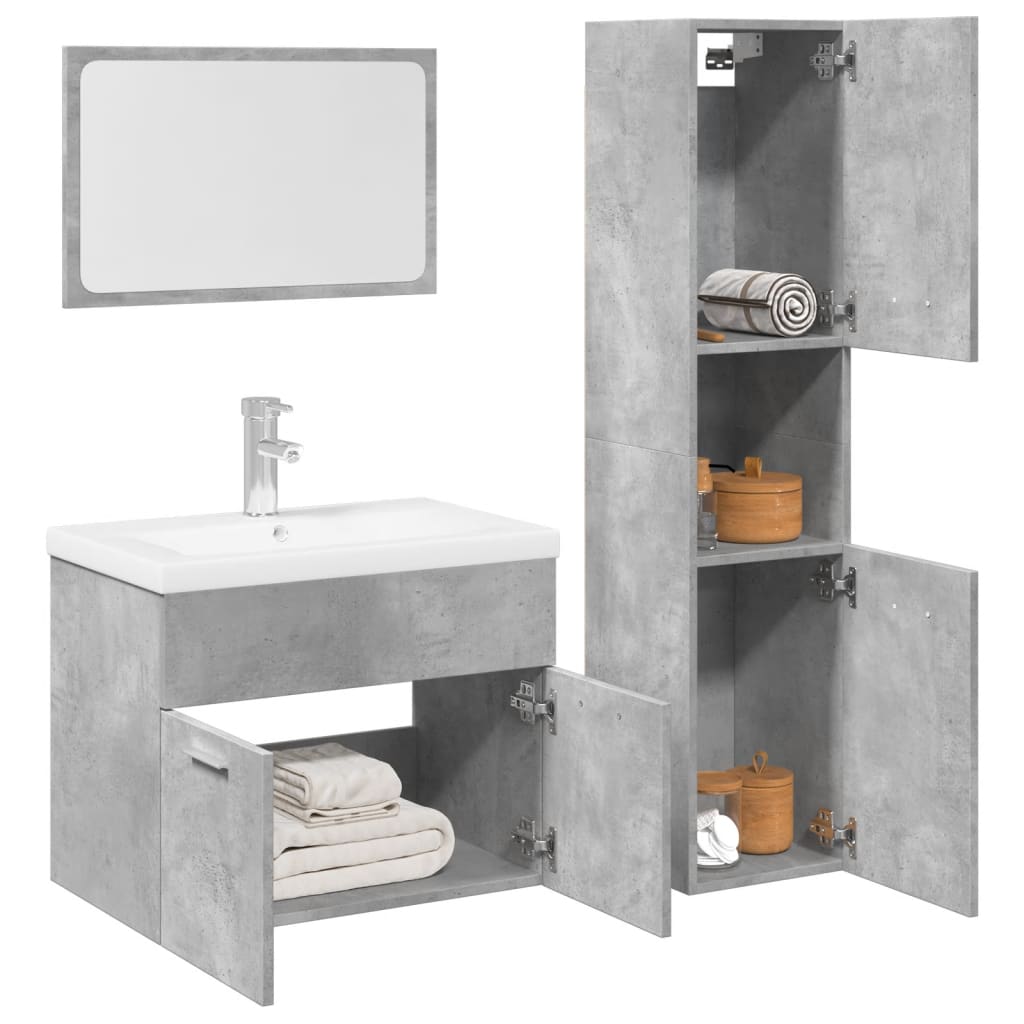 Vetonek Juego muebles de baño 4 pzas madera contrachapada gris hormigón