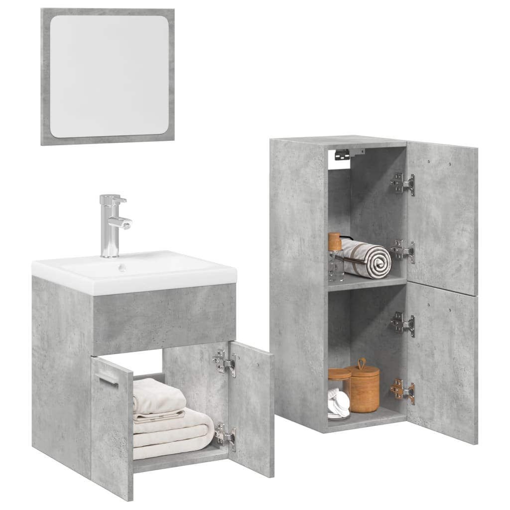 Vetonek Juego muebles de baño 4 pzas madera contrachapada gris hormigón