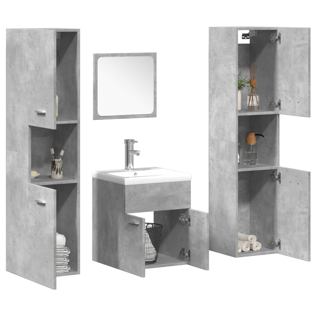 Vetonek Set muebles de baño 5 piezas madera ingeniería gris hormigón