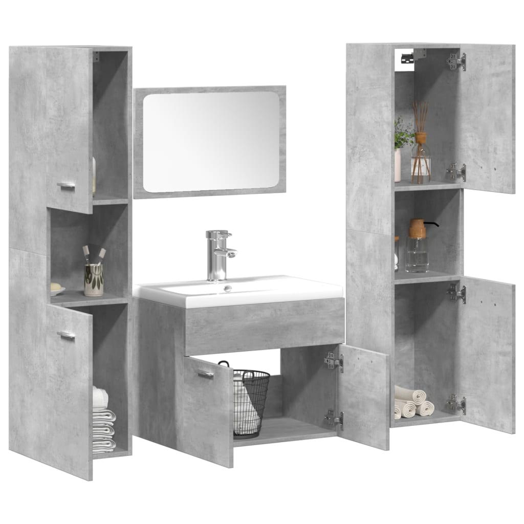 Vetonek Juego muebles de baño 4 pzas madera contrachapada gris hormigón