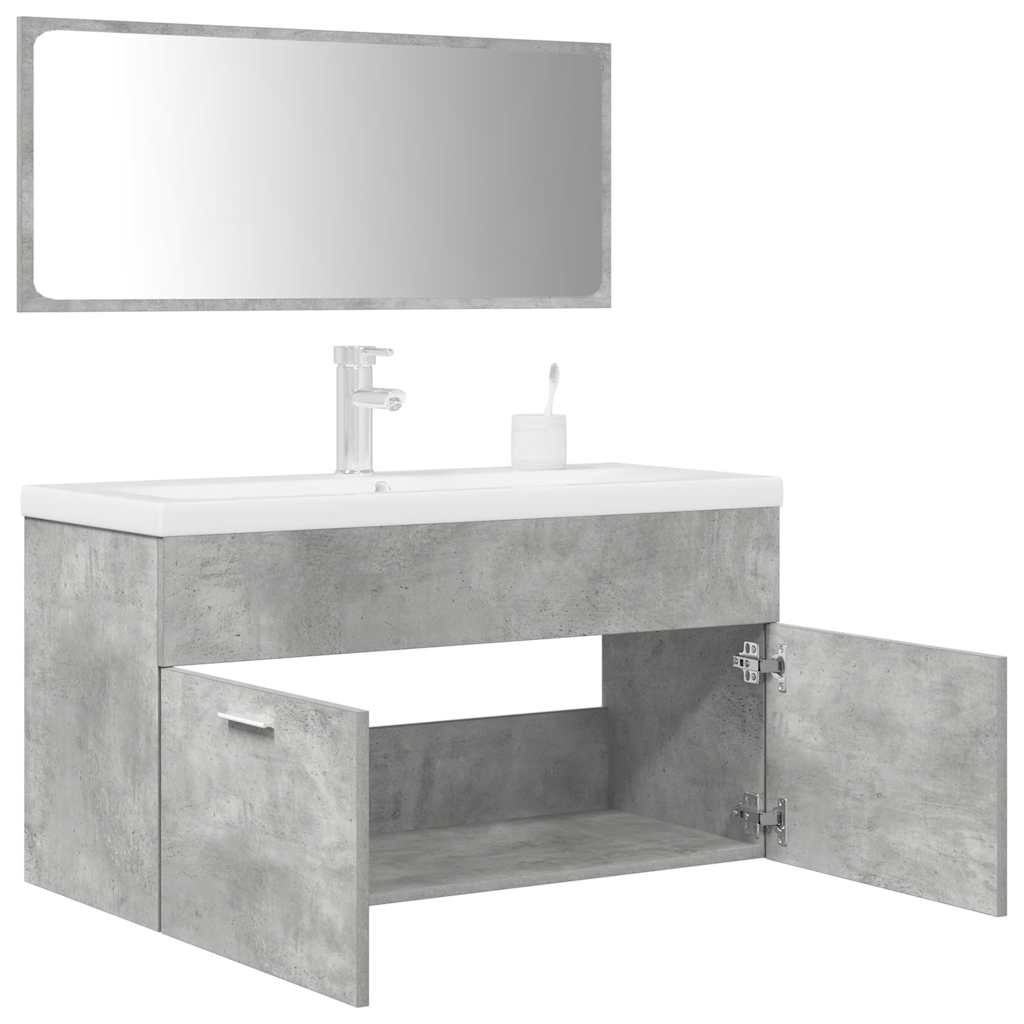 Vetonek Set muebles de baño 2 piezas madera contrachapada gris hormigón