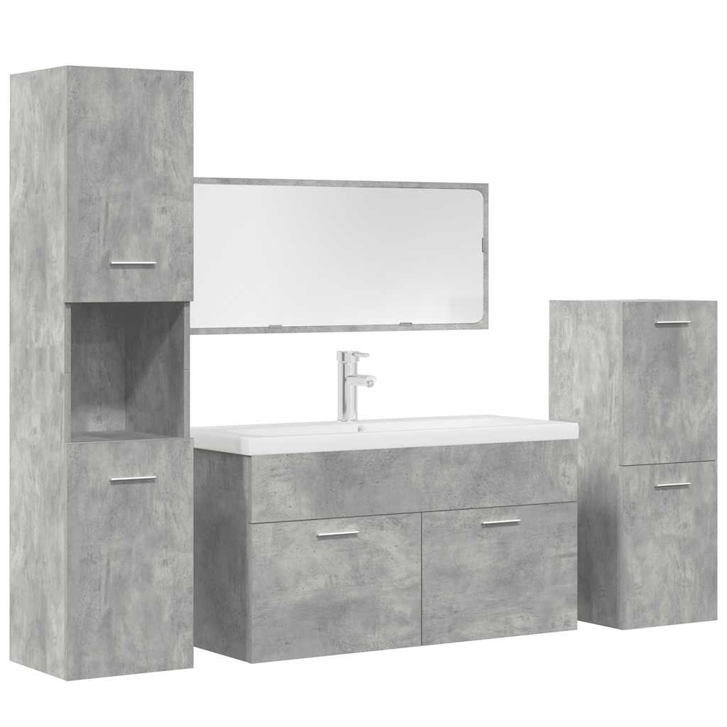 Vetonek Set muebles de baño 5 piezas madera ingeniería gris hormigón