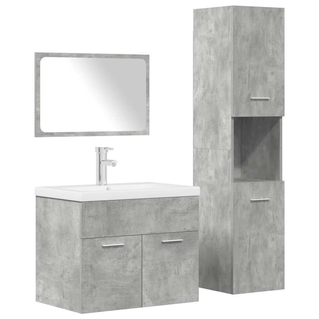 Vetonek Juego muebles de baño 4 pzas madera contrachapada gris hormigón