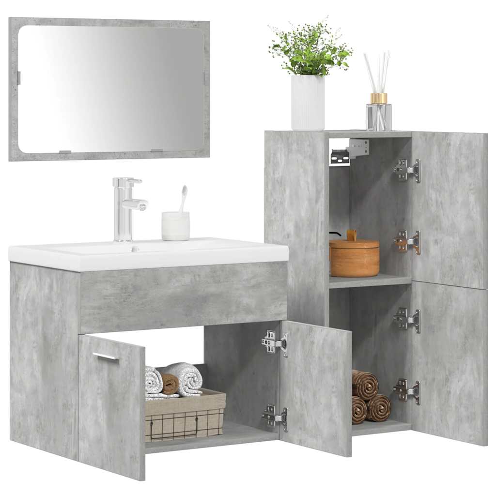 Vetonek Juego muebles de baño 4 pzas madera contrachapada gris hormigón