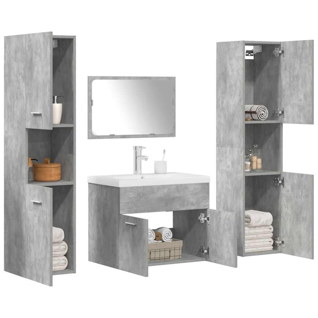 Vetonek Set muebles de baño 5 piezas madera ingeniería gris hormigón