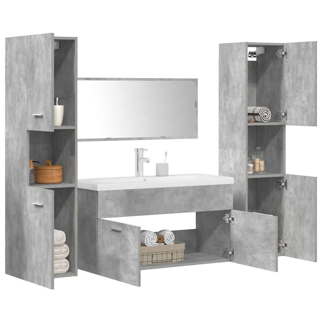 Vetonek Set muebles de baño 5 piezas madera ingeniería gris hormigón