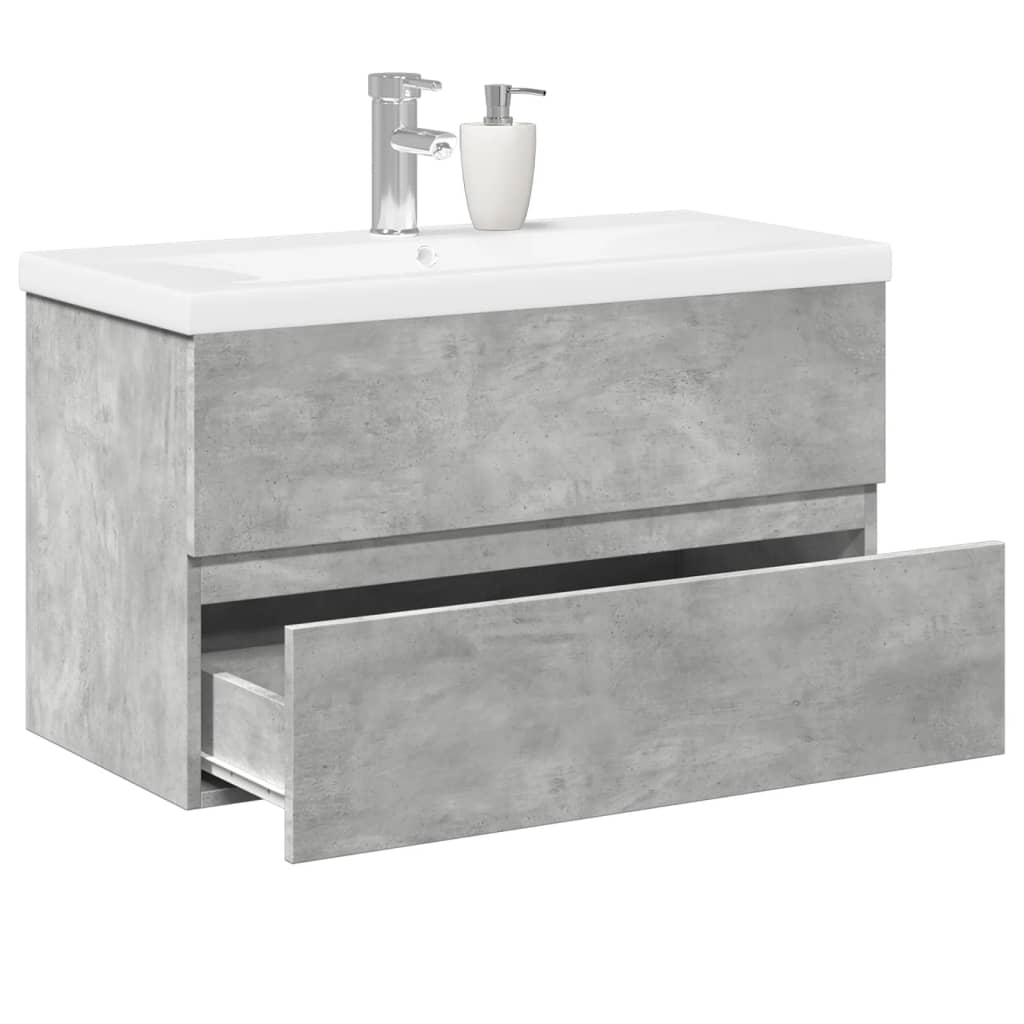 Vetonek Set muebles de baño 2 piezas madera contrachapada gris hormigón