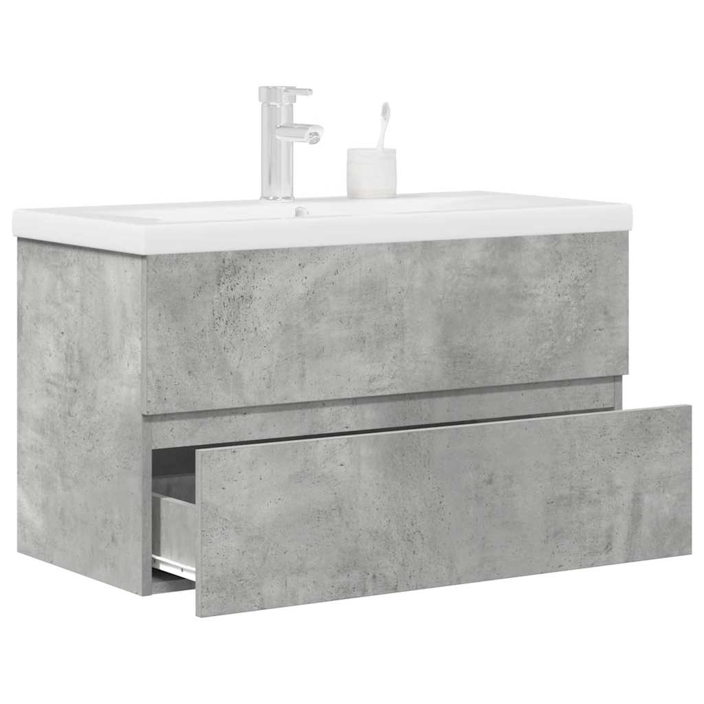 Vetonek Set muebles de baño 2 piezas madera contrachapada gris hormigón