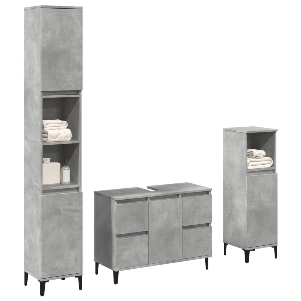 Vetonek Set muebles de baño 2 piezas madera contrachapada gris hormigón