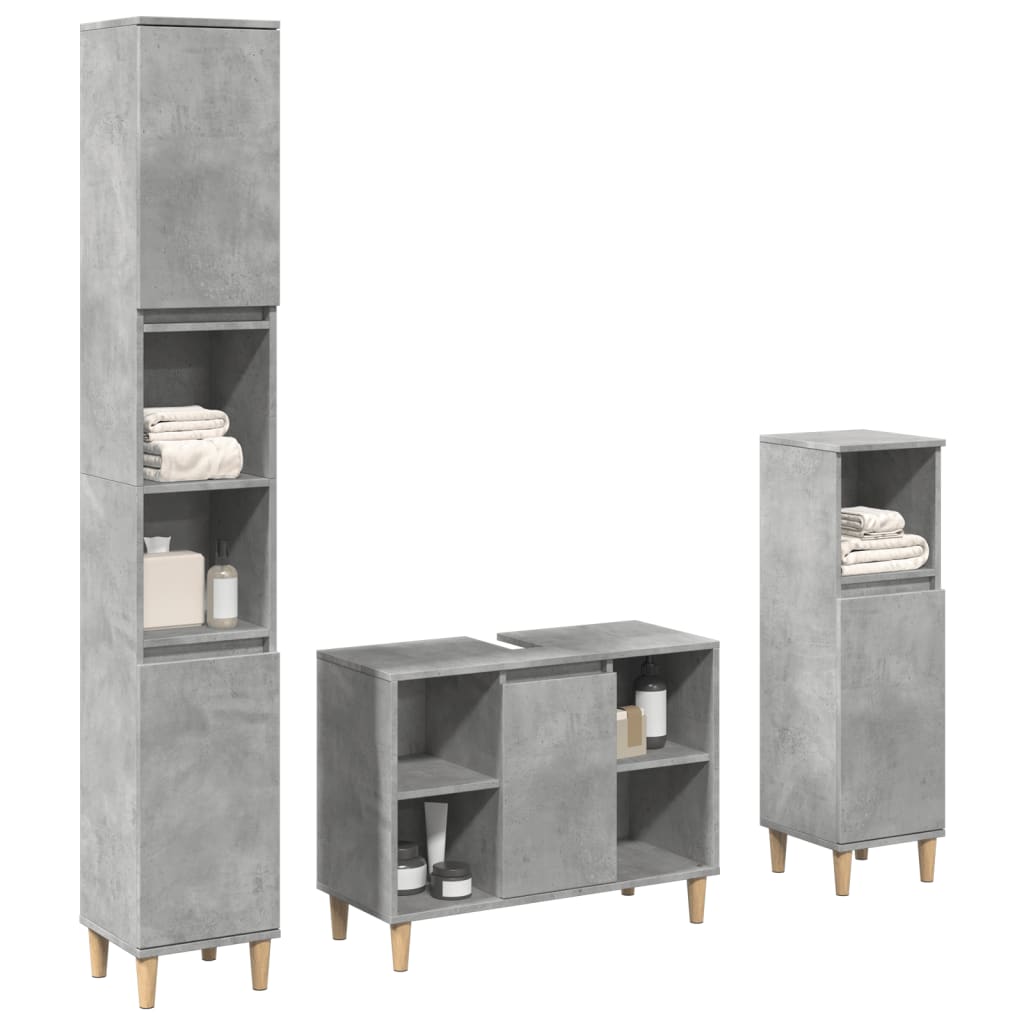 Vetonek Set muebles de baño 2 piezas madera contrachapada gris hormigón