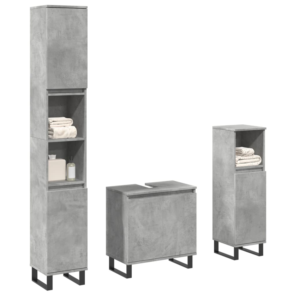 Vetonek Set muebles de baño 2 piezas madera contrachapada gris hormigón