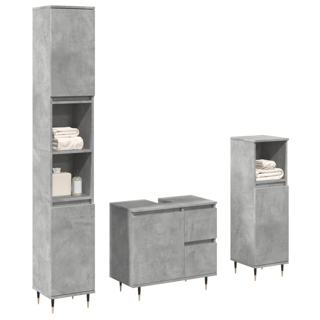 Vetonek Set muebles de baño 2 piezas madera contrachapada gris hormigón