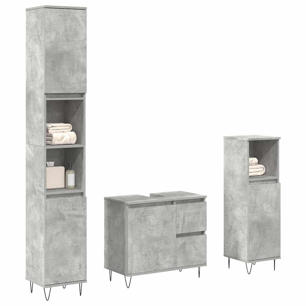 Vetonek Set muebles de baño 2 piezas madera contrachapada gris hormigón