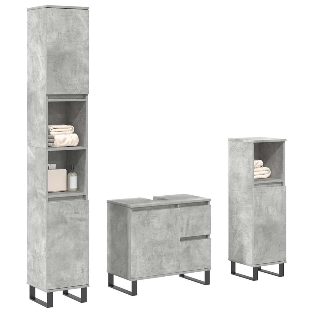 Vetonek Set muebles de baño 2 piezas madera contrachapada gris hormigón