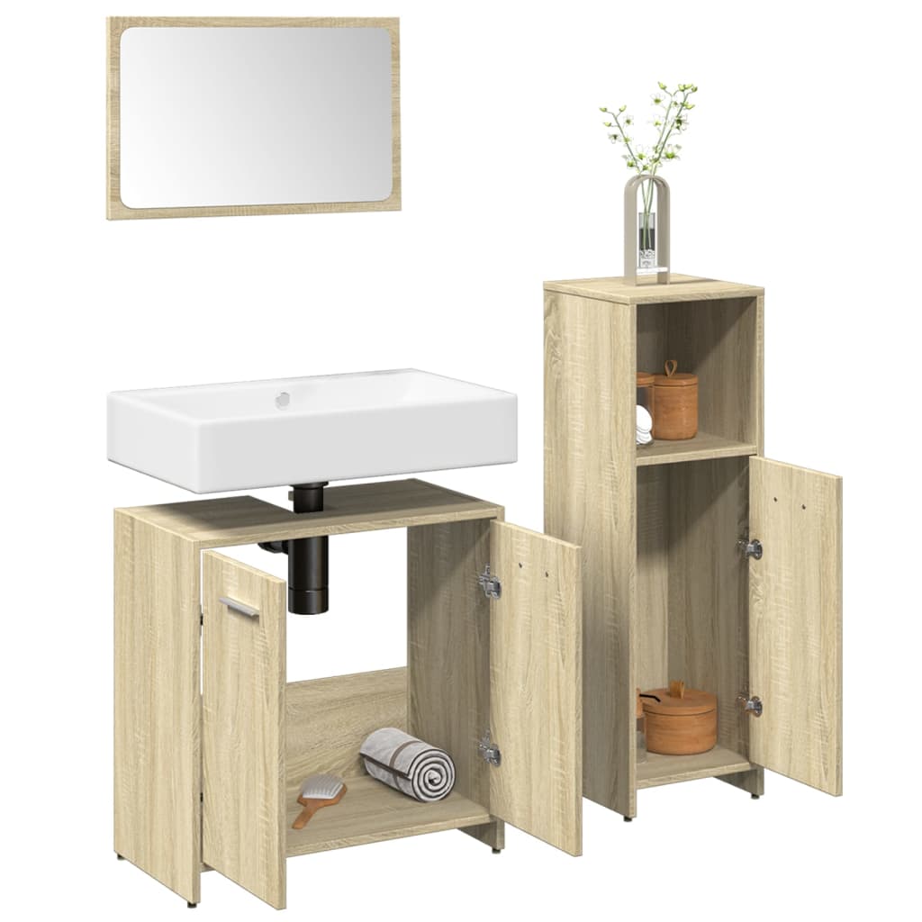 Vetonek Set de muebles de baño 3 pzas madera contrachapada roble Sonoma