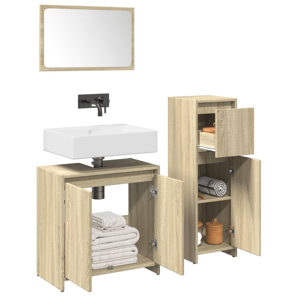 Vetonek Set de muebles de baño 3 pzas madera contrachapada roble Sonoma