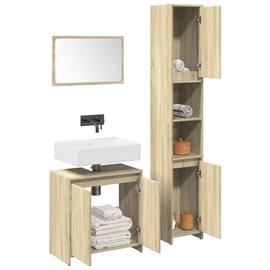 Vetonek Set de muebles de baño 3 pzas madera contrachapada roble Sonoma