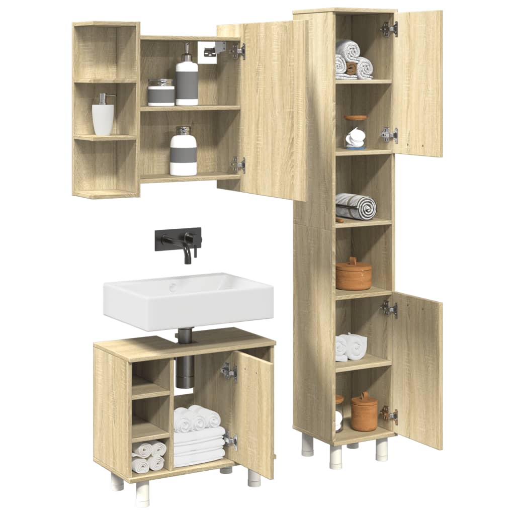 Vetonek Set de muebles de baño 3 pzas madera contrachapada roble Sonoma