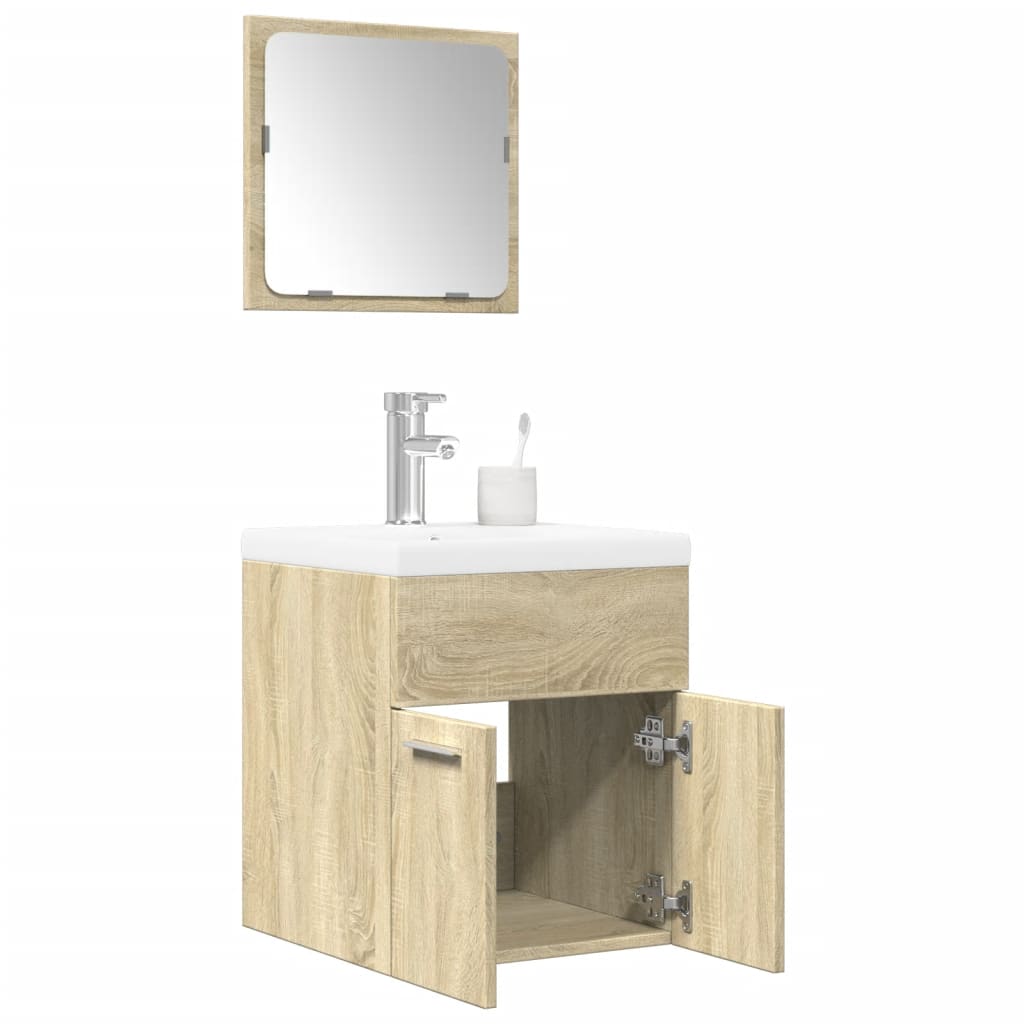 Vetonek Set de muebles de baño 3 pzas madera contrachapada roble Sonoma