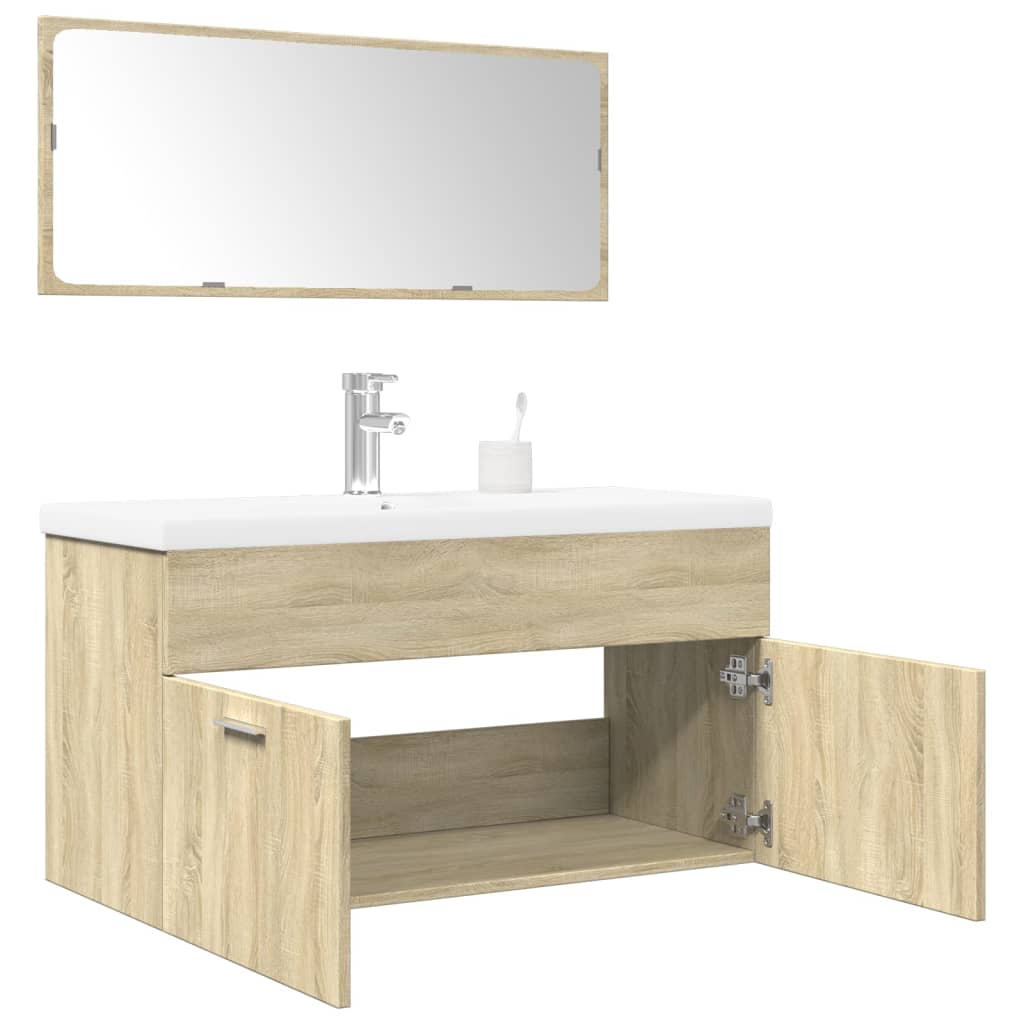 Vetonek Set de muebles de baño 3 pzas madera contrachapada roble Sonoma