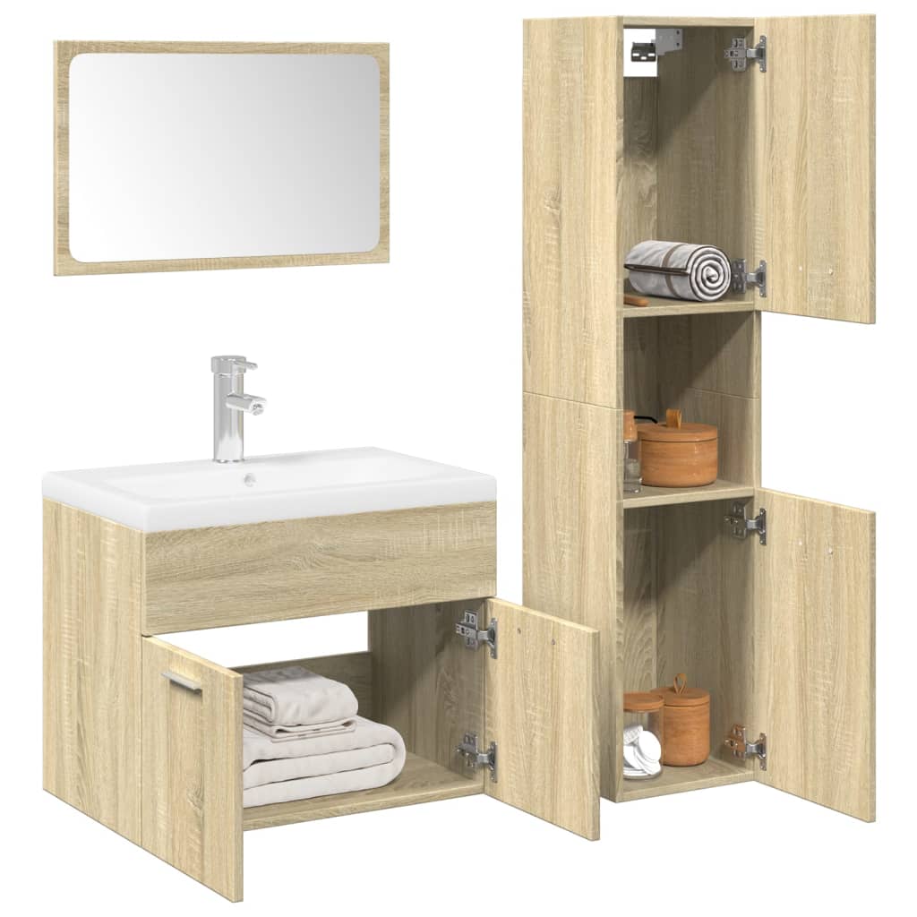 Vetonek Set de muebles de baño 3 pzas madera contrachapada roble Sonoma