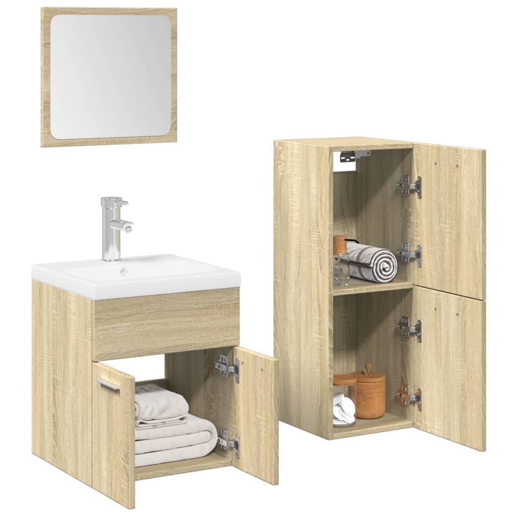 Vetonek Set de muebles de baño 3 pzas madera contrachapada roble Sonoma