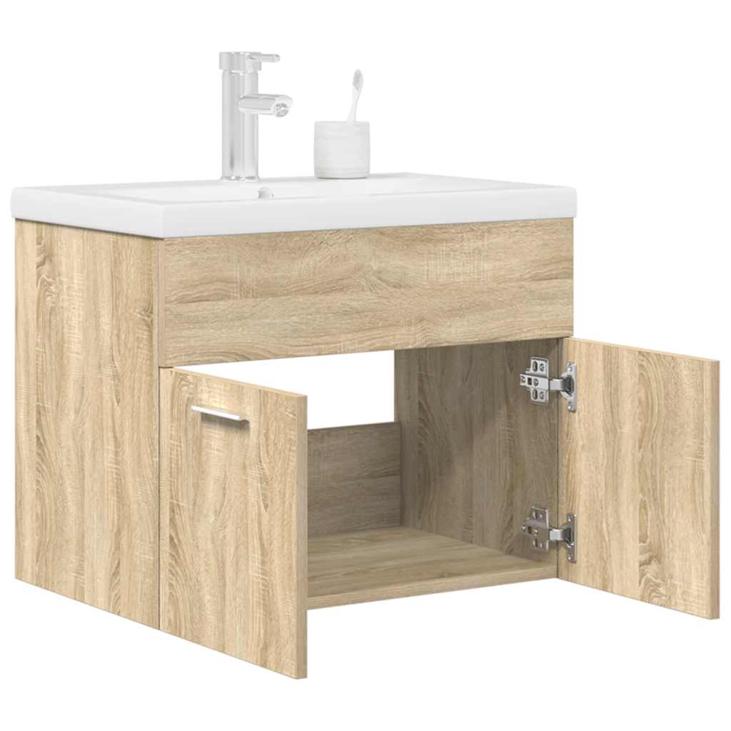 Vetonek Mueble de baño con lavabo incorporado y grifo roble Sonoma