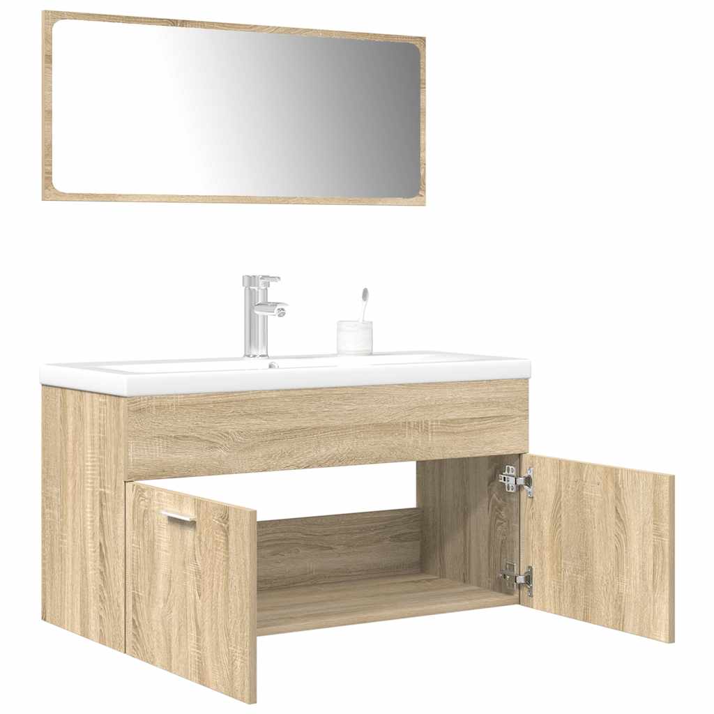 Vetonek Set de muebles de baño 3 pzas madera contrachapada roble Sonoma