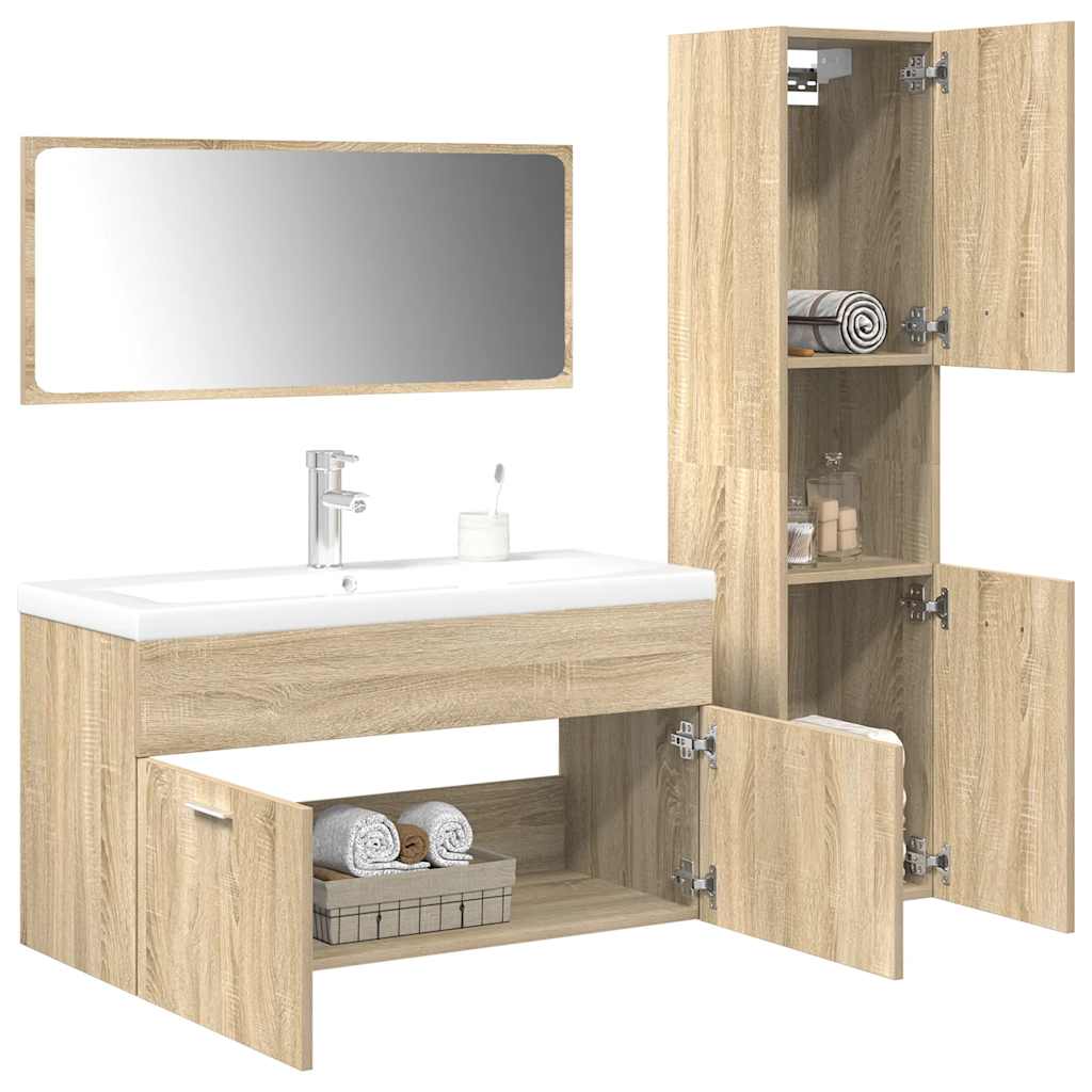 Vetonek Juego de muebles de baño 4 pzas contrachapada roble Sonoma